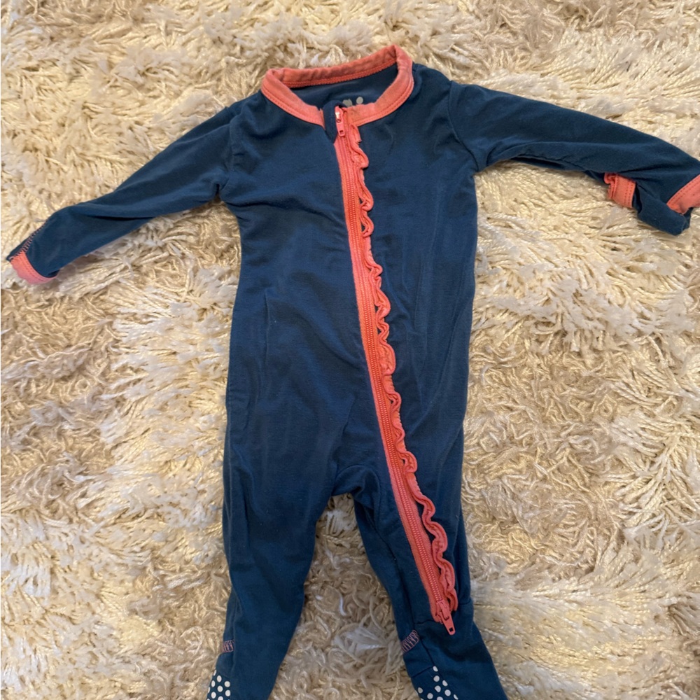 Kickee Pants Cozy Blue and pink Footies with V-Neck